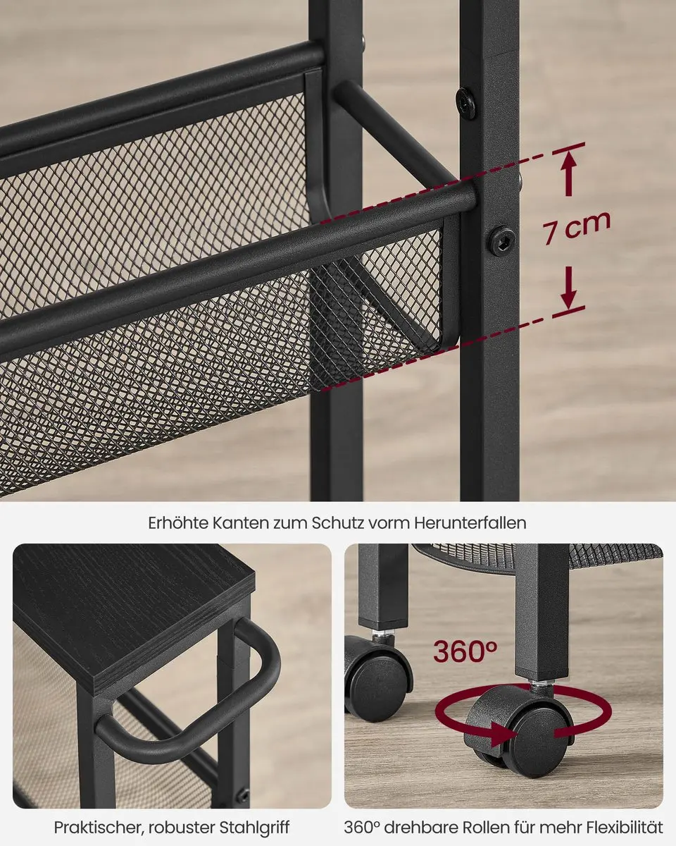 Songmics Trolley 4-niveau - Ebbenhoutzwart