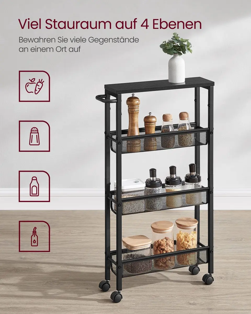 Songmics Trolley 4-niveau - Ebbenhoutzwart