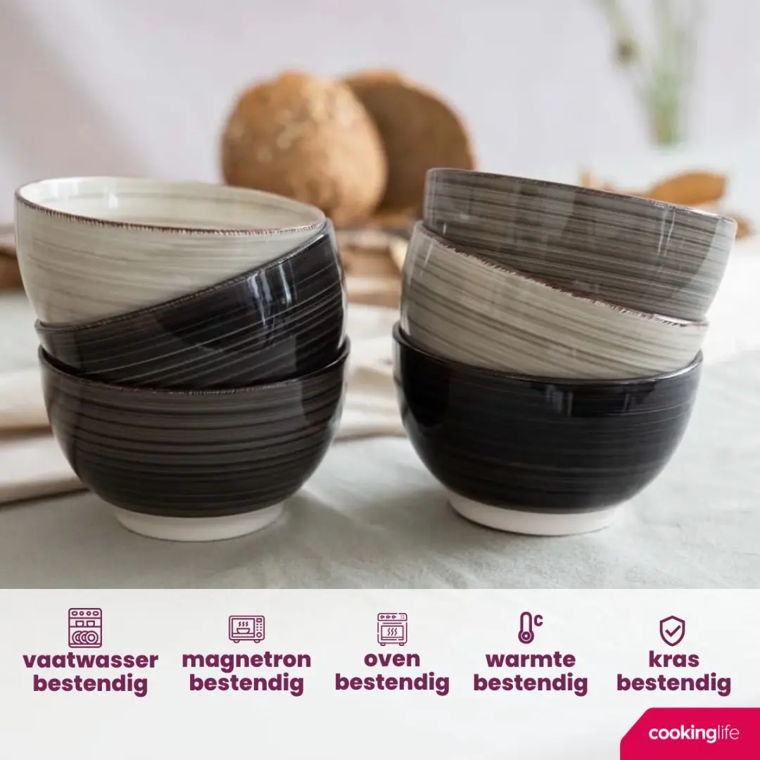 Cookinglife Delice Kommen Set 6 Stuks Ø12cm - Grijs
