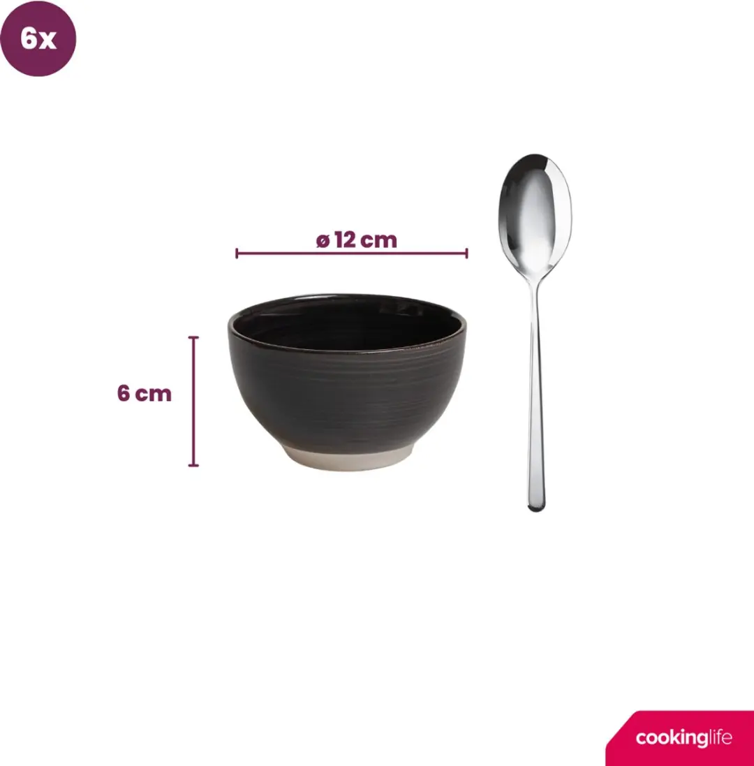 Cookinglife Delice Kommen Set 6 Stuks Ø12cm - Grijs