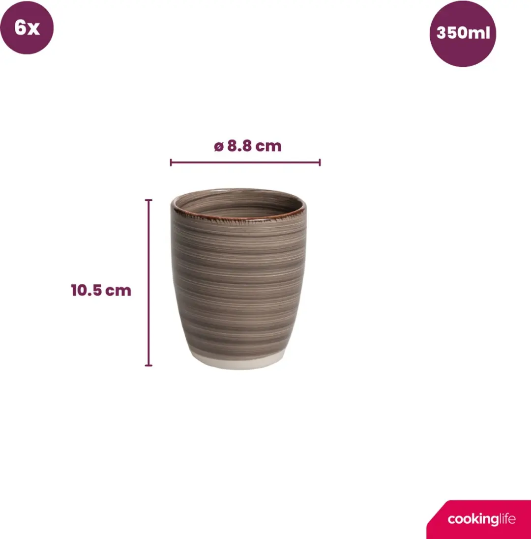 Cookinglife Delice Bekers 350ml - 6 Stuks - Grijs