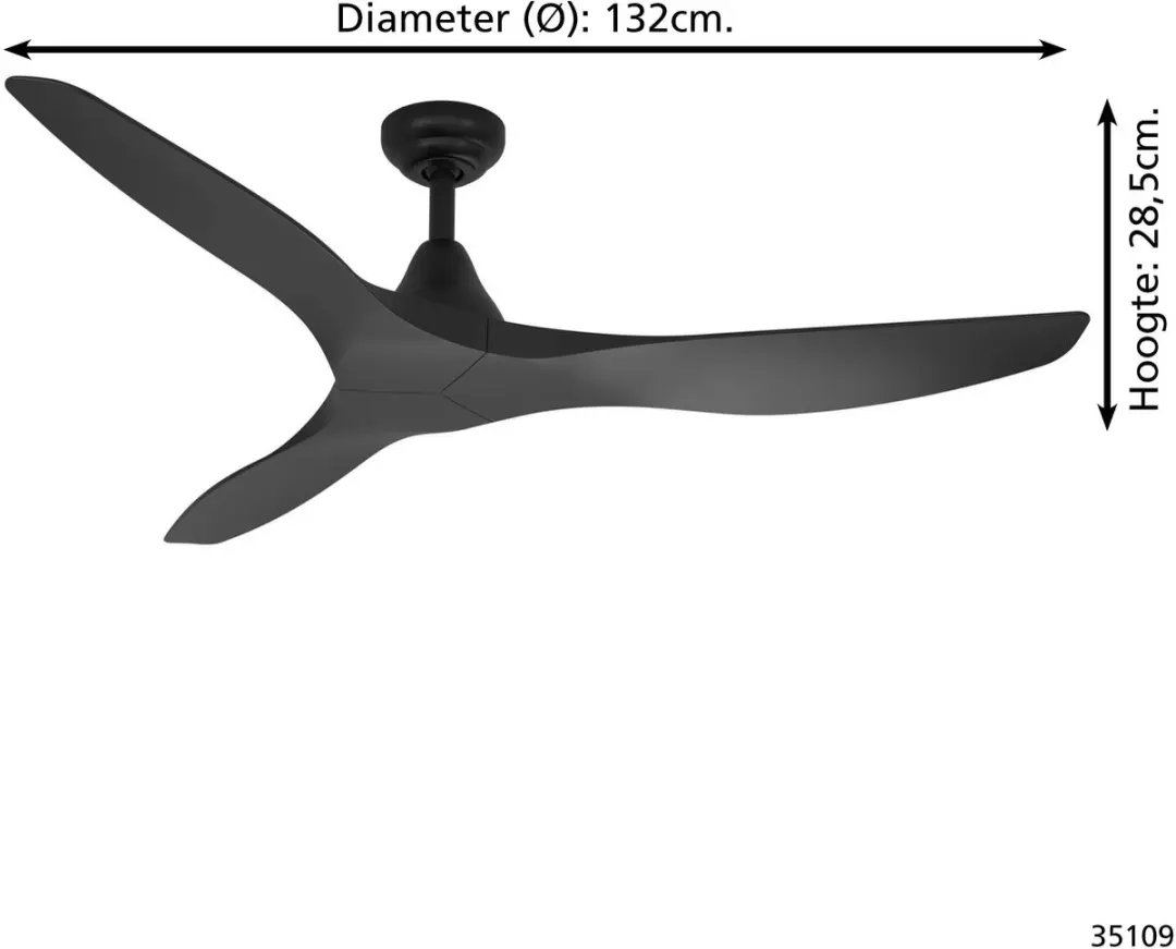 Eglo Portsea Plafondventilator 132cm - 5 standen - Zwart - afbeelding 5 van 6