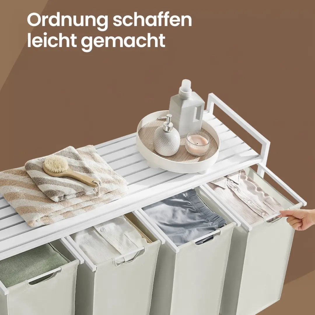 Songmics Wasmand 140L - 4 Compartimenten - Wit