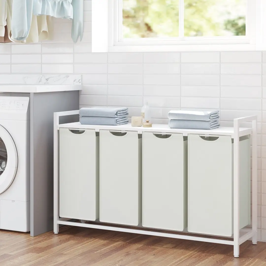 Songmics Wasmand 140L - 4 Compartimenten - Wit