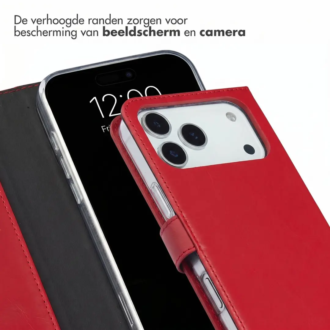 Selencia Hoesje iPhone 17 Pro - Rood Lederen Bookcase - 3 Pasjes