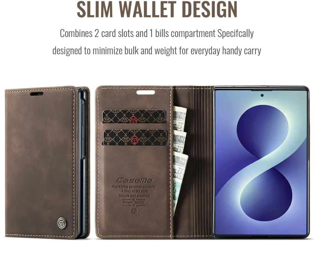 Caseme Bookcase Hoes Samsung Galaxy Z Fold8 - 2 Stuks - Coffee - afbeelding 6 van 6