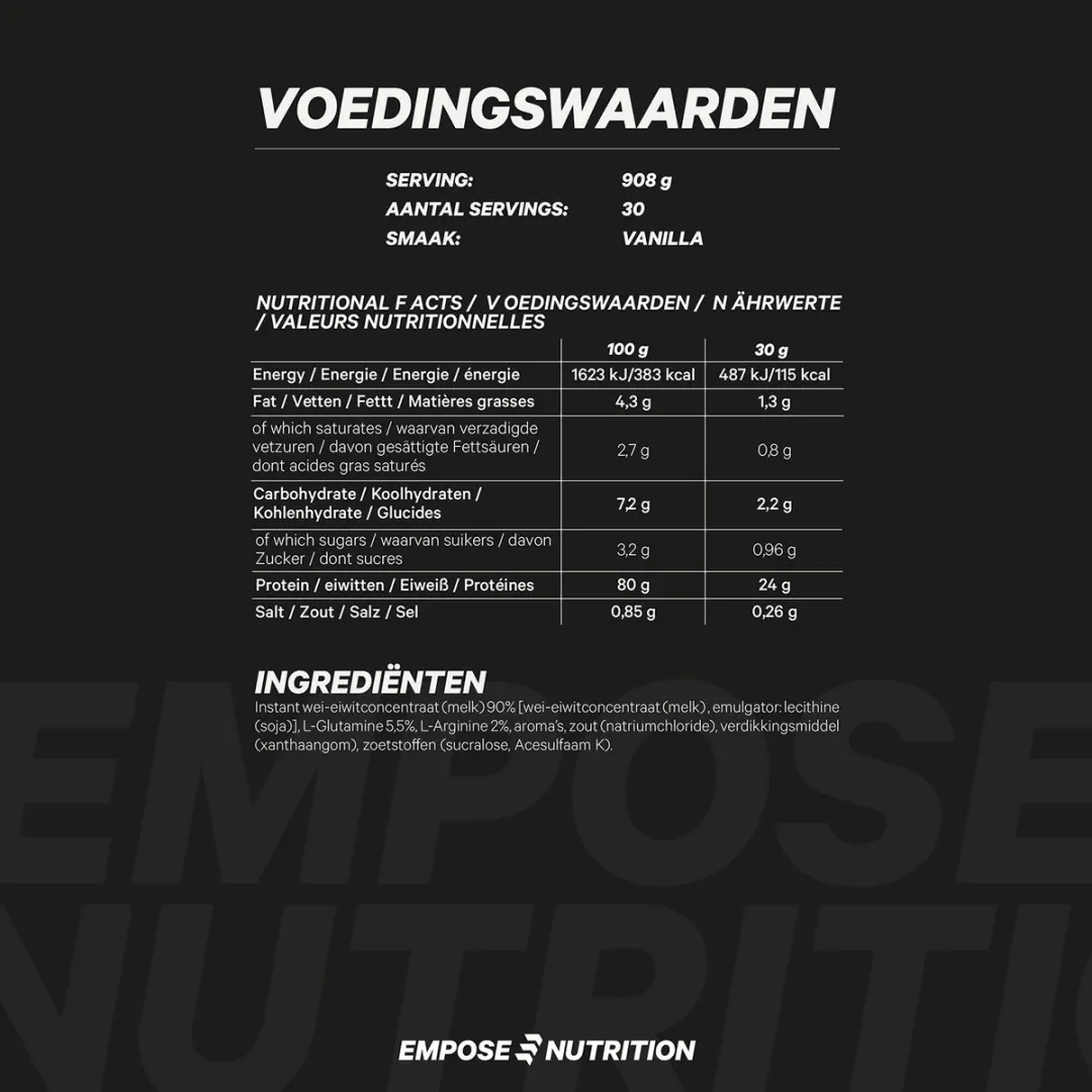 Empose Nutrition Whey Protein Vanille 908g - 30 Porties - afbeelding 6 van 6