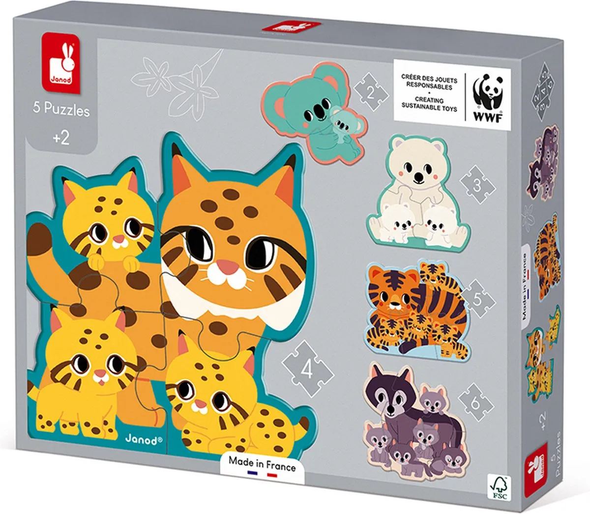 Janod WWF Dierenpuzzel Set 20 Stuks - 5 Puzzels - afbeelding 5 van 6