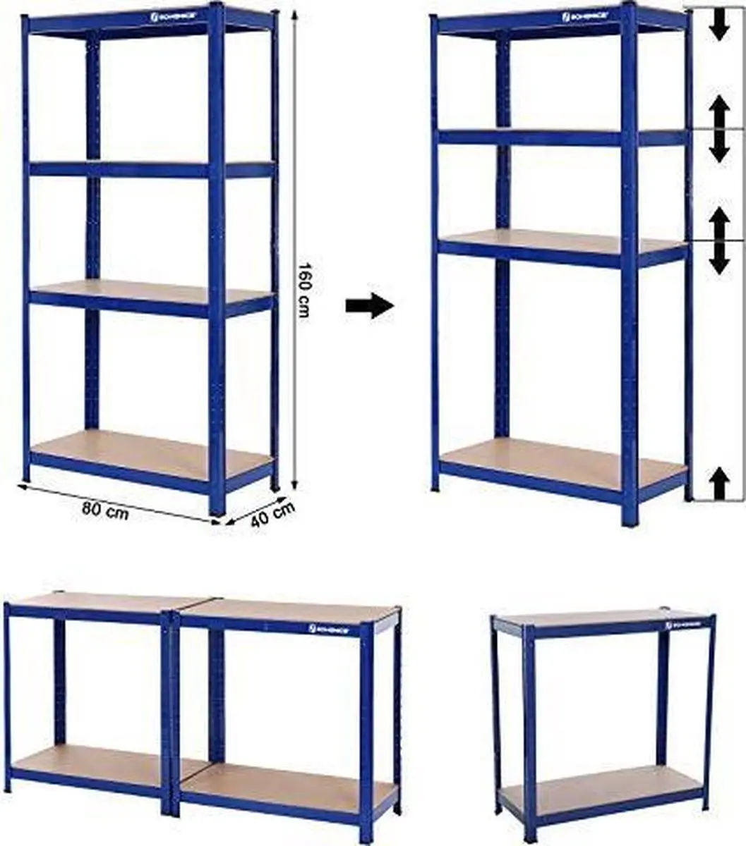 Songmics Magazijnstelling 160x80x40cm Blauw - 520kg - afbeelding 4 van 6