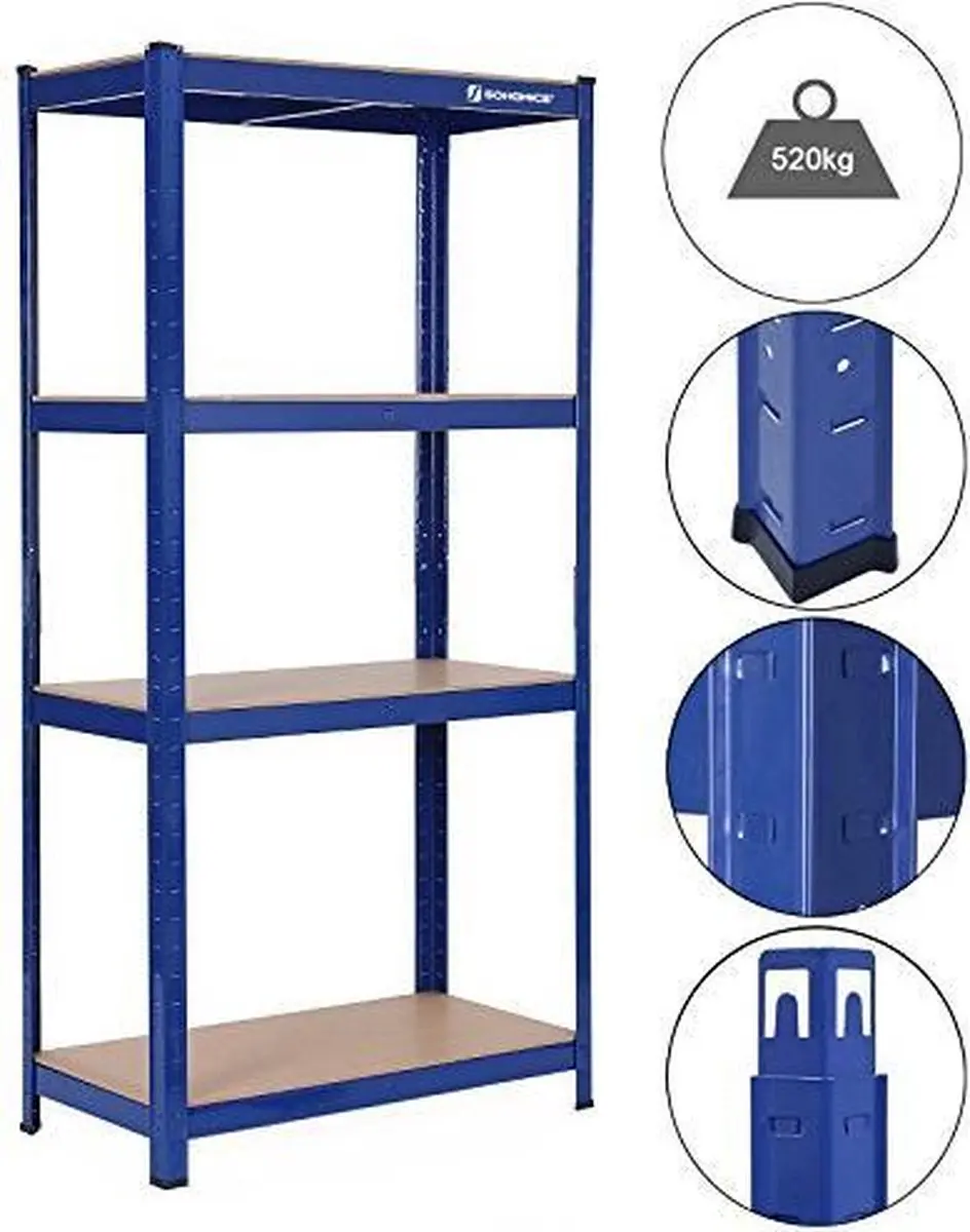 Songmics Magazijnstelling 160x80x40cm Blauw - 520kg - afbeelding 3 van 6