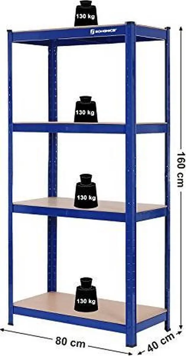 Songmics Magazijnstelling 160x80x40cm Blauw - 520kg - afbeelding 2 van 6