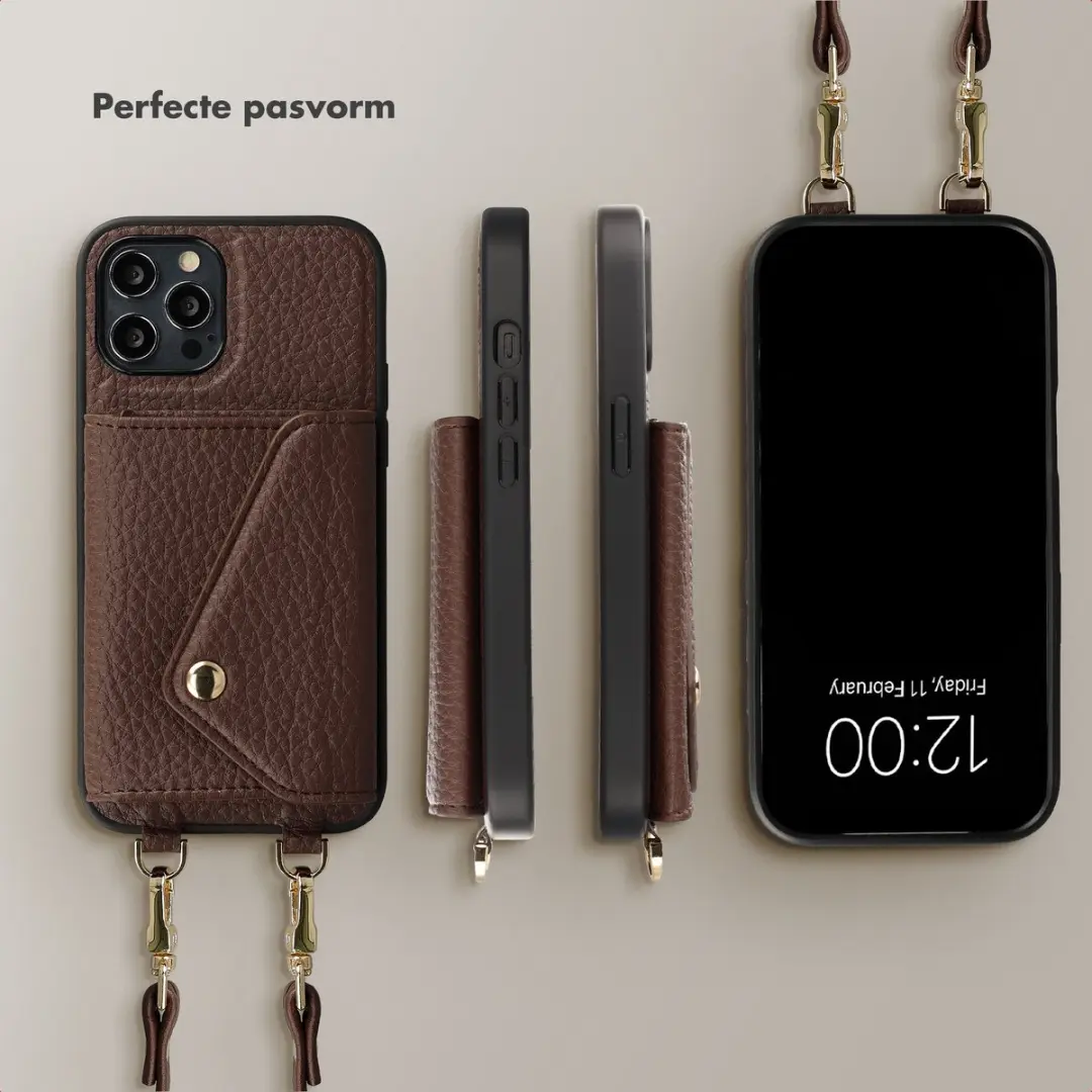 Selencia Sera Koordhoes iPhone 12 Pro/12 - 3 Pasjes - Chocolate Brown
