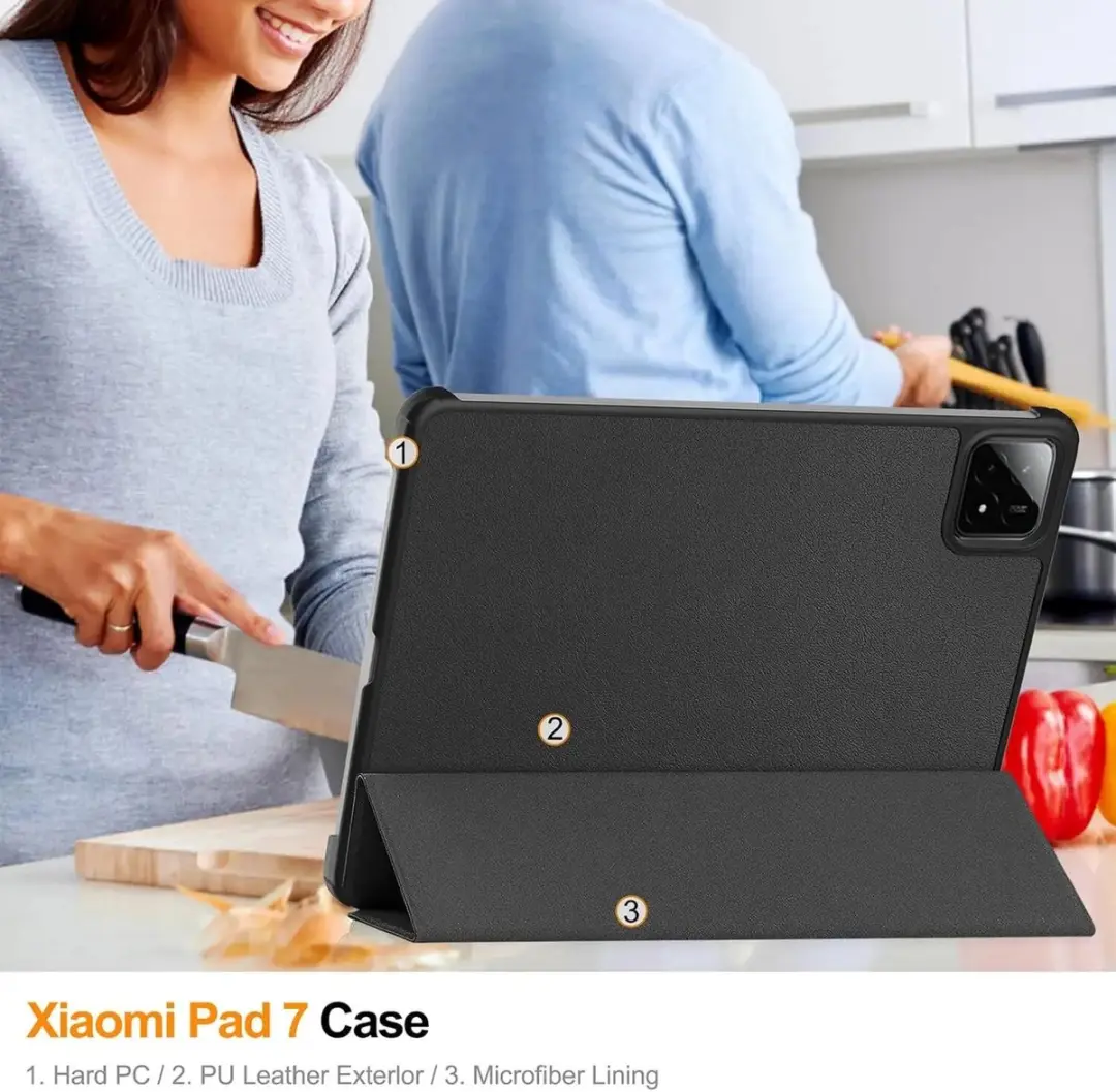 Selected Tablethoes Xiaomi Pad 7/7 Pro - Tri-fold Kunstleder Zwart