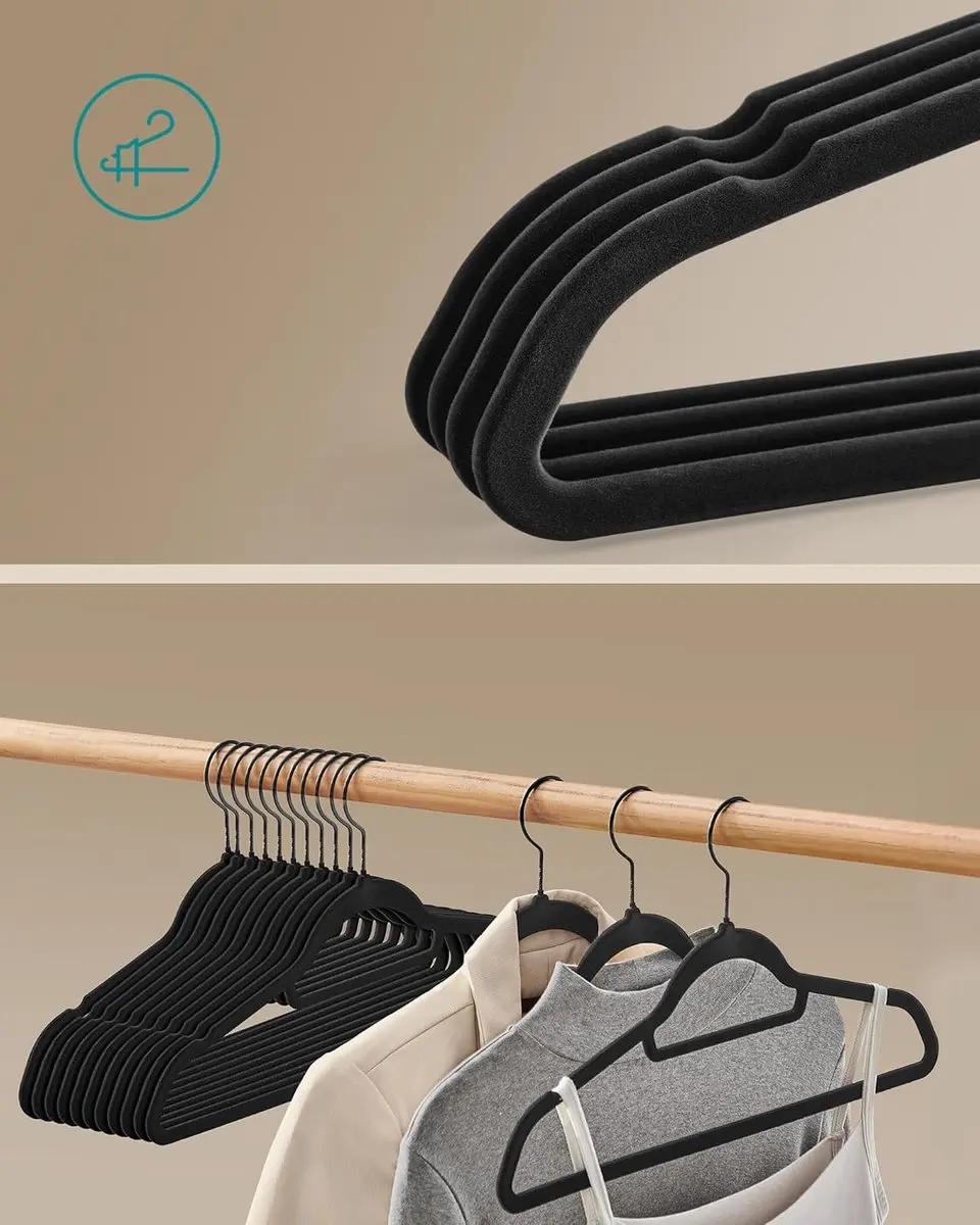 Songmics Kleerhangers Fluweel 50 Stuks - 43,5 cm - Zwart
