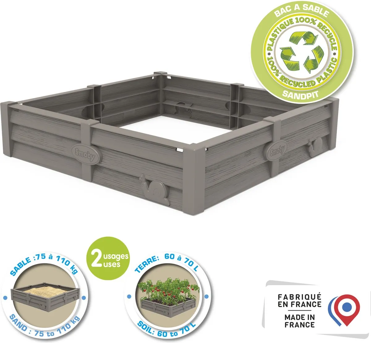 Smoby Zandbak 7600850208 - Grijs - 4 Accessoires