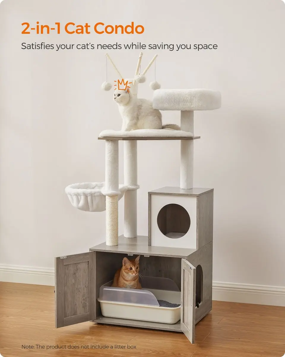 Songmics Krabpaal Hout Grijsbeige - 2-in-1 Kattenbak