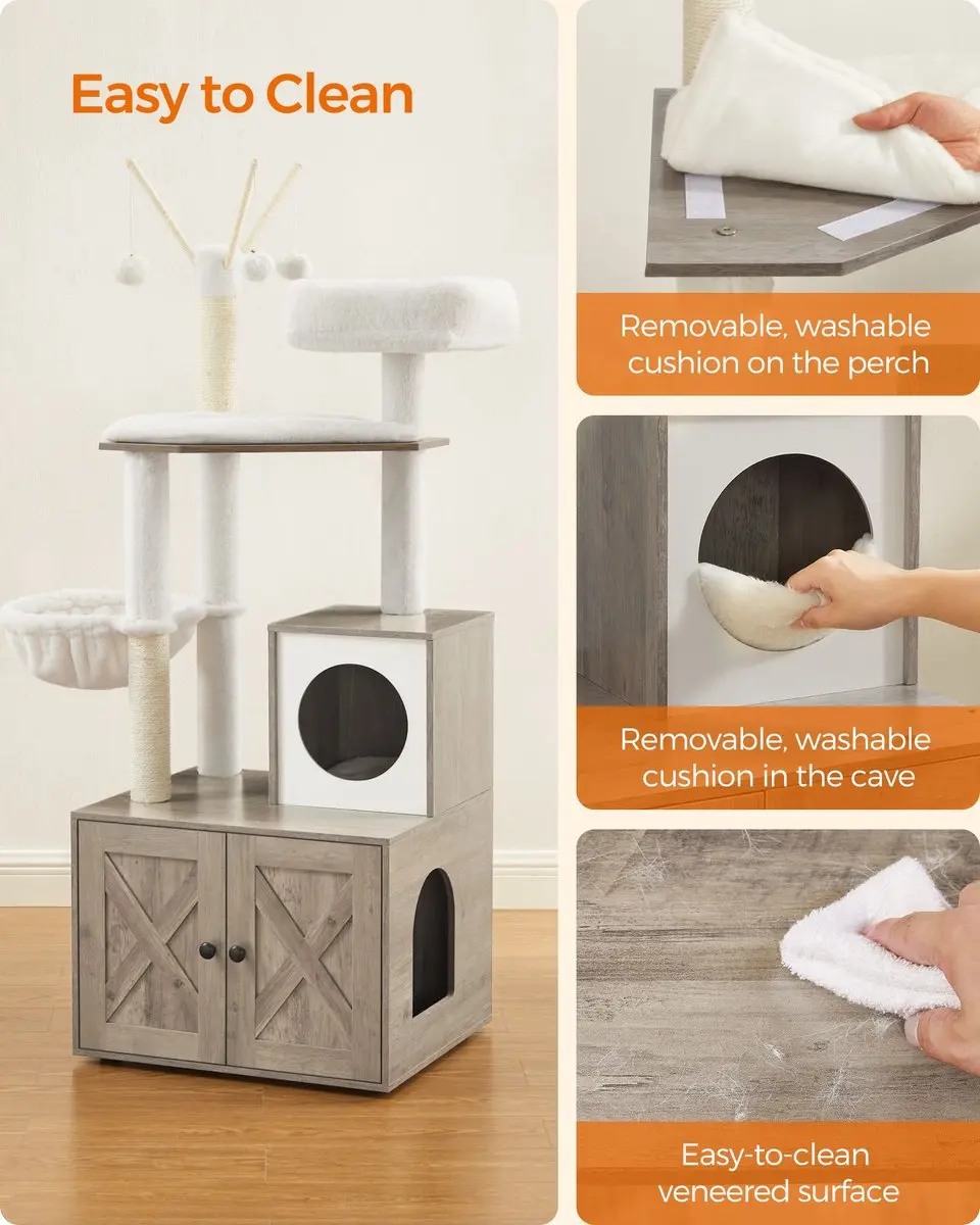 Songmics Krabpaal Hout Grijsbeige - 2-in-1 Kattenbak