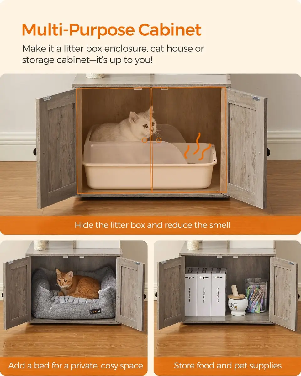 Songmics Krabpaal Hout Grijsbeige - 2-in-1 Kattenbak