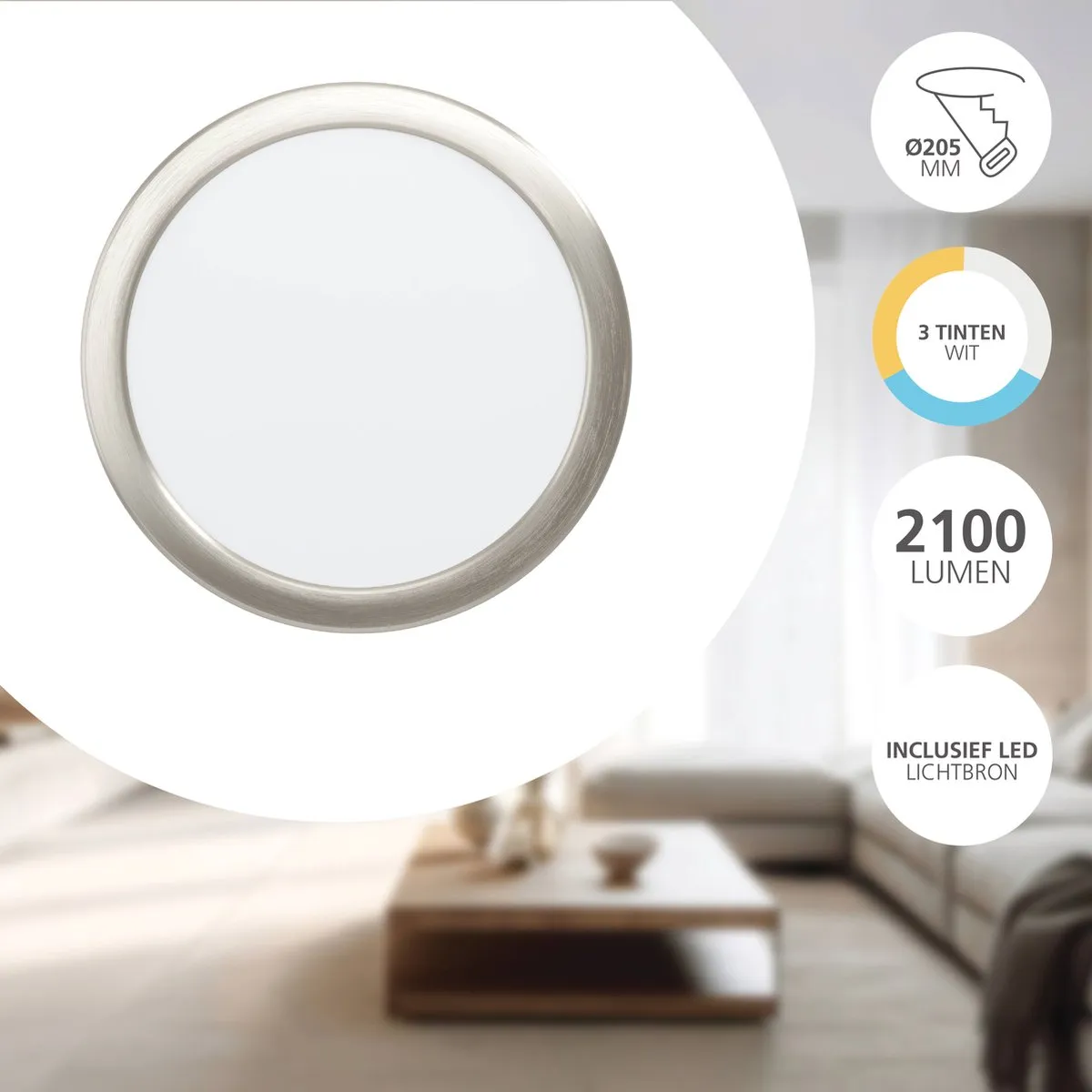 Eglo Fueva 6 Inbouwspot LED Ø21.6cm Grijs - Instelbaar wit licht