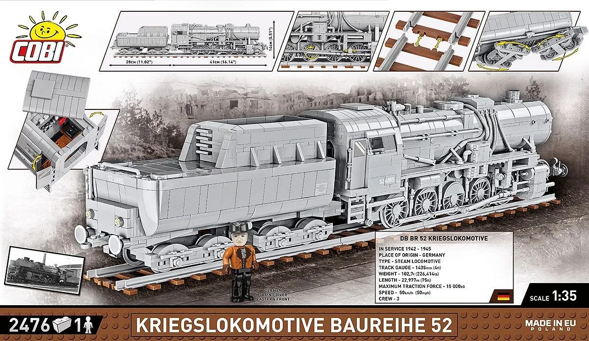 Cobi Oorlogslocomotief Serie 52 6281 - 2476 Onderdelen - Meerkleurig - afbeelding 6 van 6