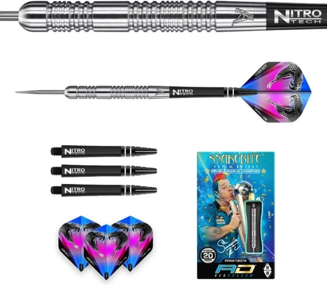 Red Dragon Peter Wright 85% Snakebite 11 Dartpijlen - 3 Stuks - Zilver - afbeelding 6 van 6
