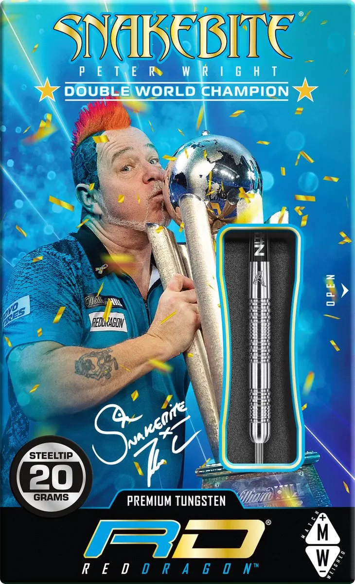 Red Dragon Peter Wright 85% Snakebite 11 Dartpijlen - 3 Stuks - Zilver