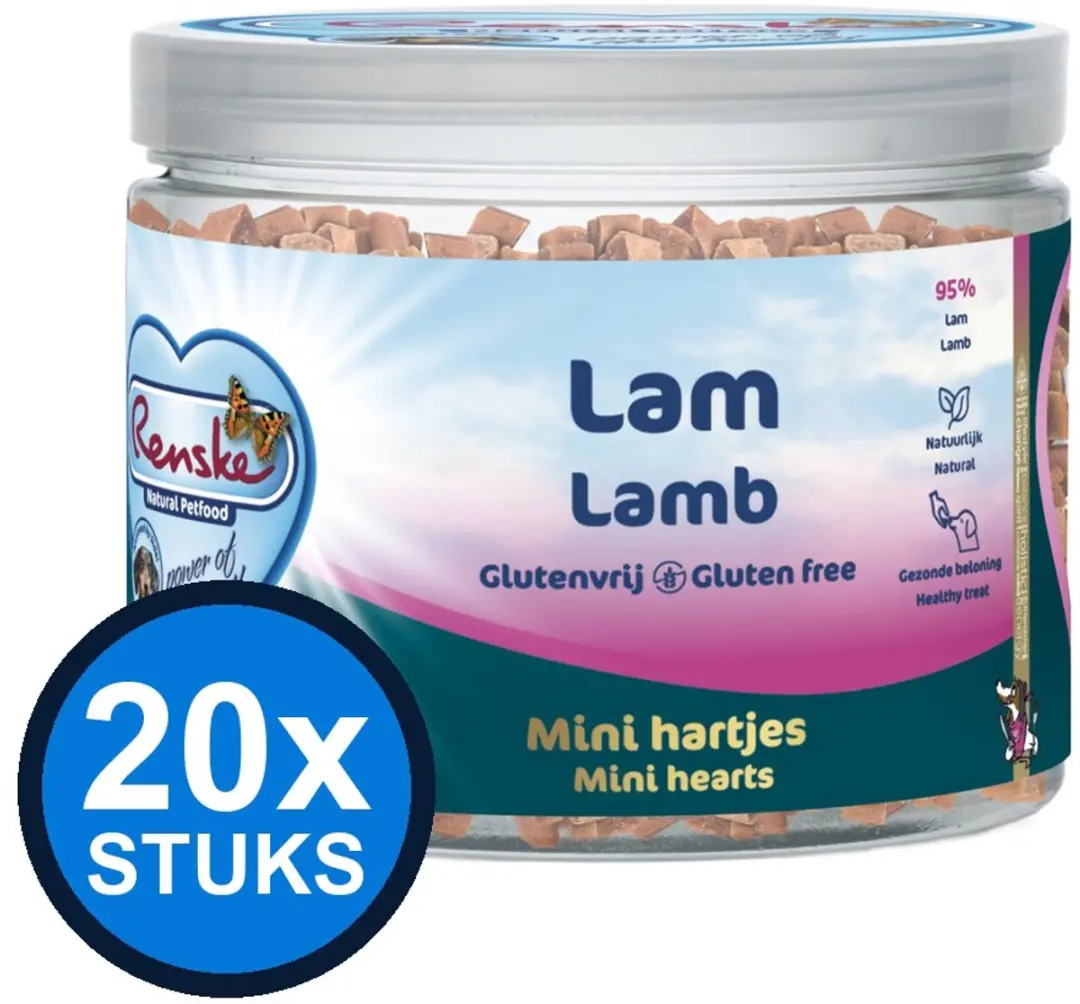 Renske Gezonde Beloning Mini Hartjes Hond Lam 100g