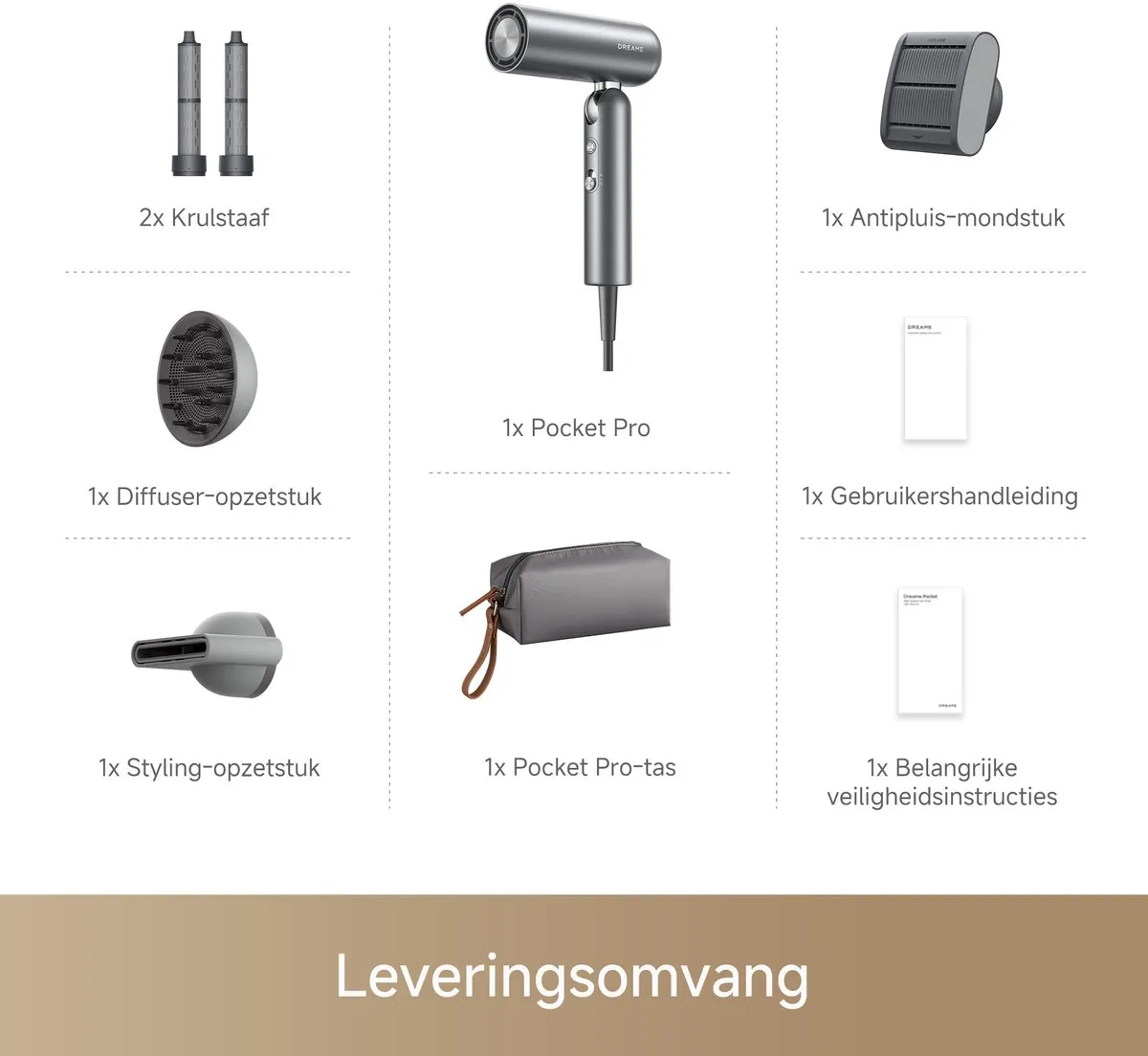 Dreame Pocket Pro AHD51 Haardroger 1300W - Goud - afbeelding 6 van 6