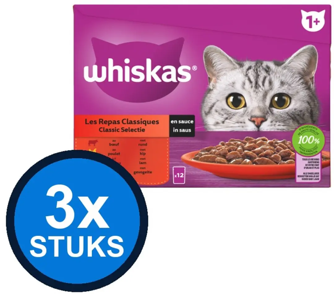 Whiskas 1+ Pouch Adult Saus Classic Selectie