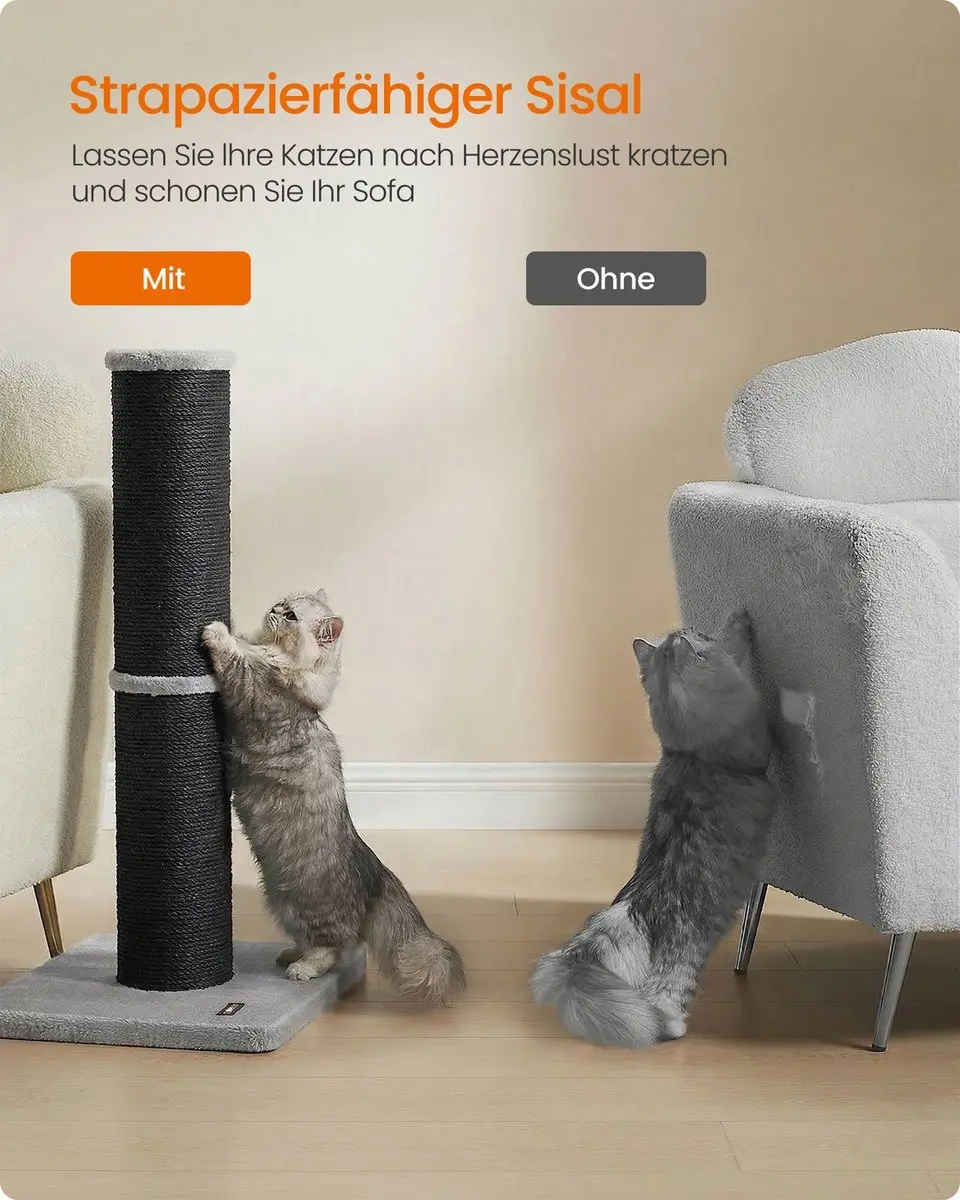 Songmics Krabpaal 85cm - Sisal - Inktzwart