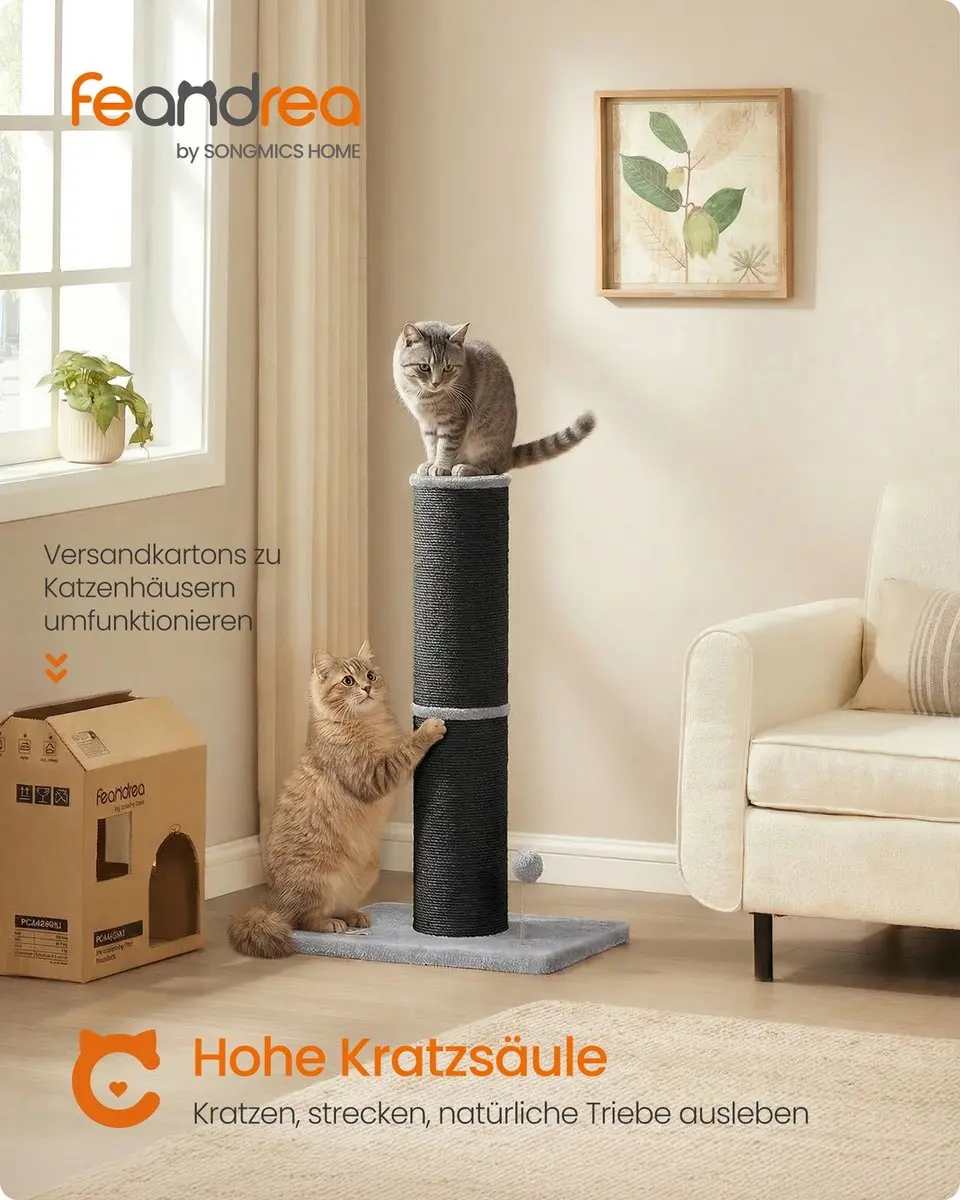 Songmics Krabpaal 85cm - Sisal - Inktzwart
