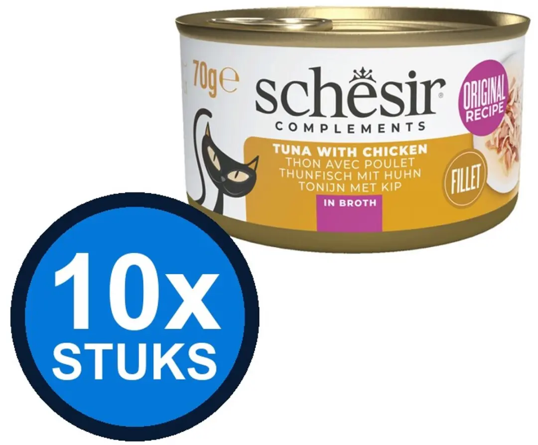 Schesir Complementaire Kattenvoer Blik Bouillon Tonijn & Kip 70g