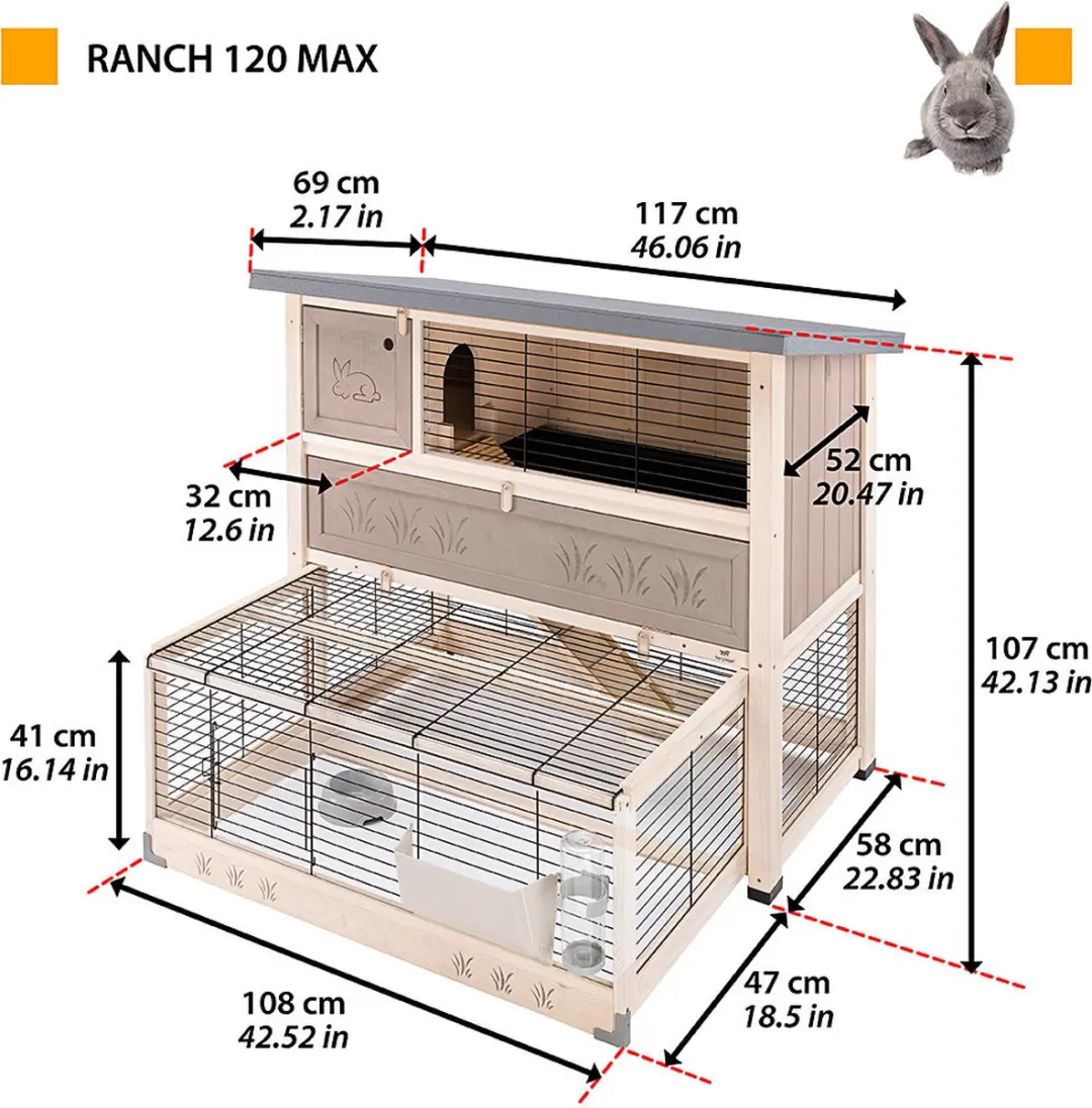 Ferplast Konijnenhok Ranch Max 117x69x107cm - Grijs
