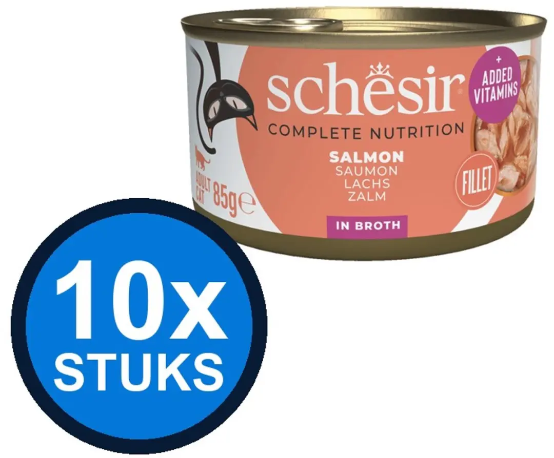 10x Schesir Complete&Balanced kat blik bouillon zalm 85gr