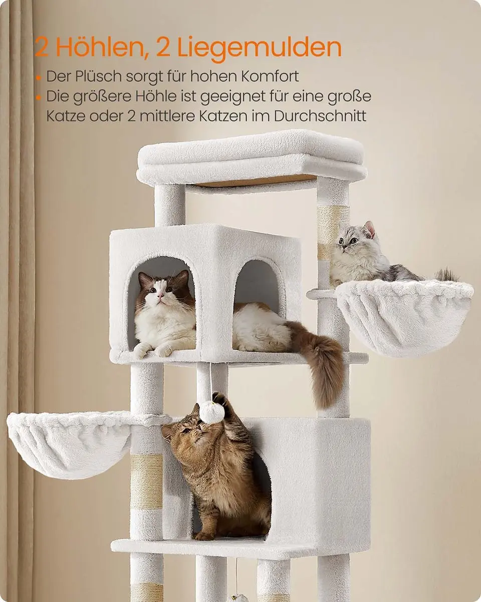Songmics Krabpaal 175cm - 4 Ligplekken - Crèmewit