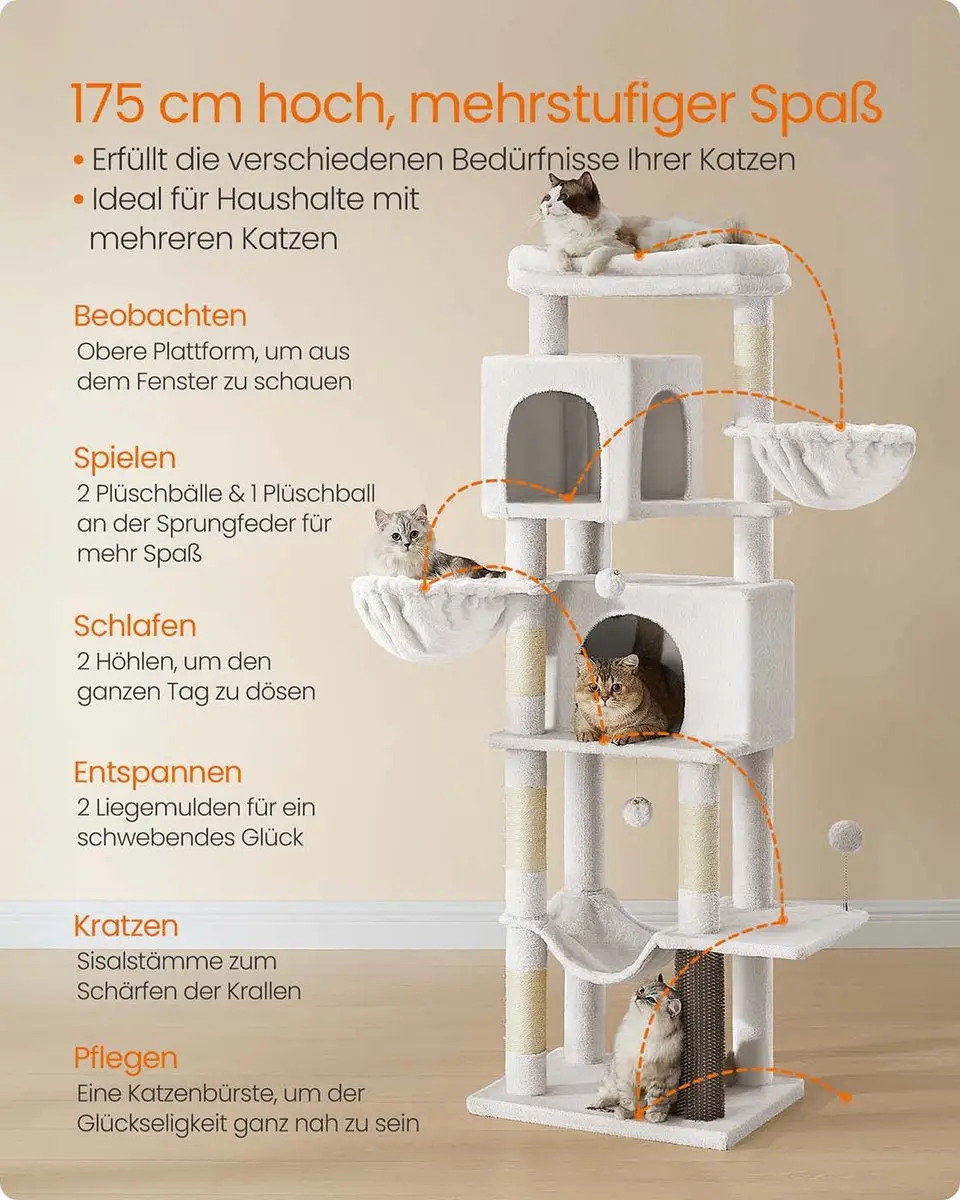 Songmics Krabpaal 175cm - 4 Ligplekken - Crèmewit