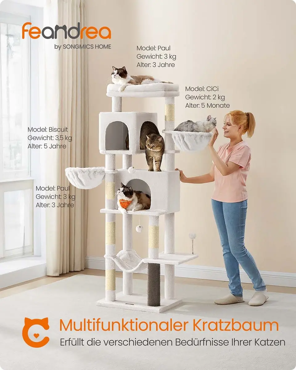 Songmics Krabpaal 175cm - 4 Ligplekken - Crèmewit