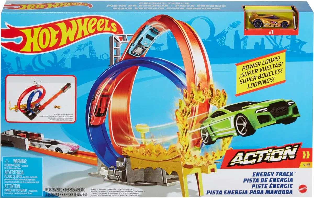 Mattel Games Hot Wheels Energiespoor Dubbele Lus 1/64 Voertuig GND92 - Meerkleurig