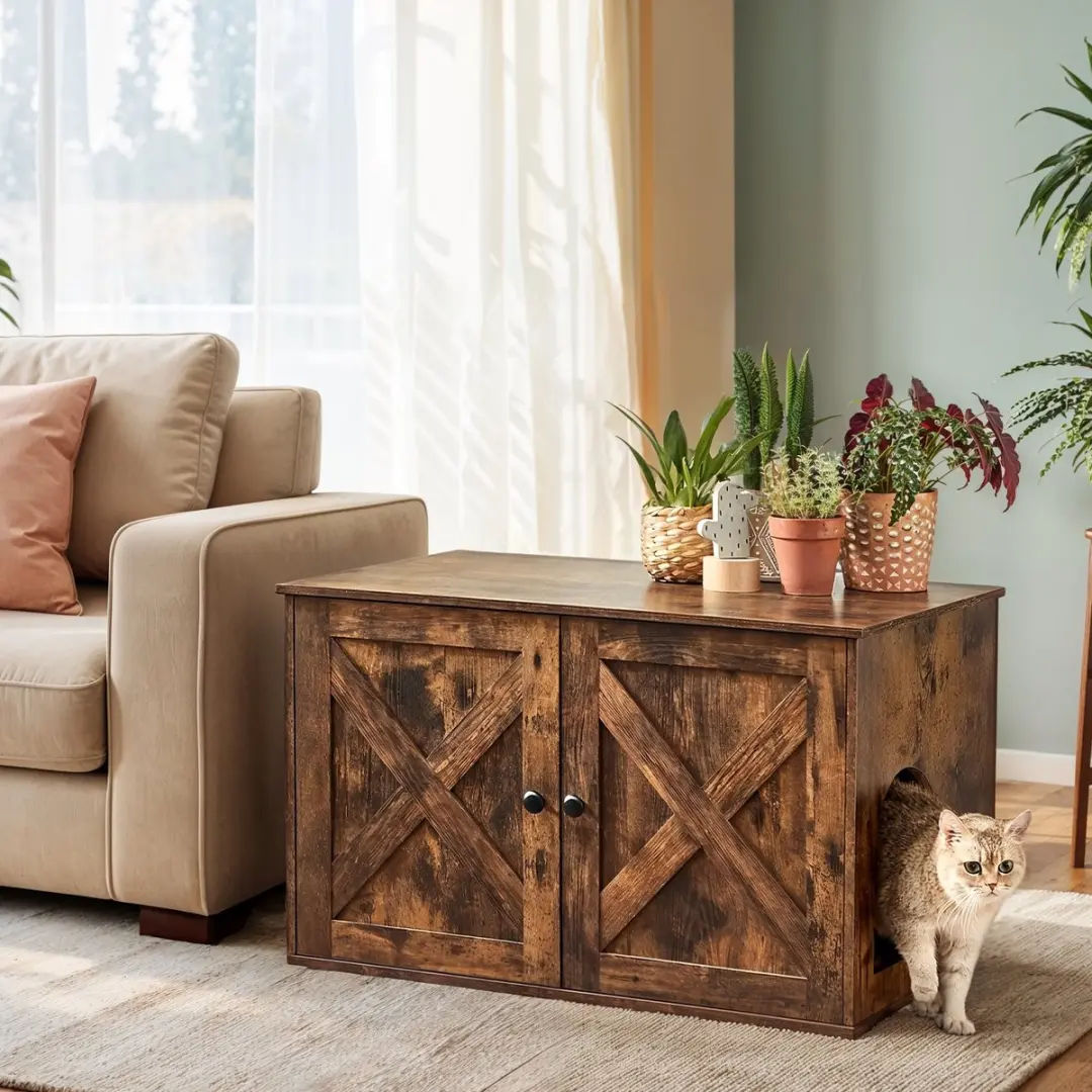 Songmics Kattenhuis met Scheidingswand 80x53x49cm - Vintage bruin