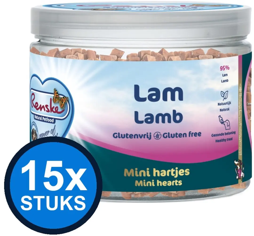Renske Gezonde Beloning Mini Hartjes Hond Lam 100g