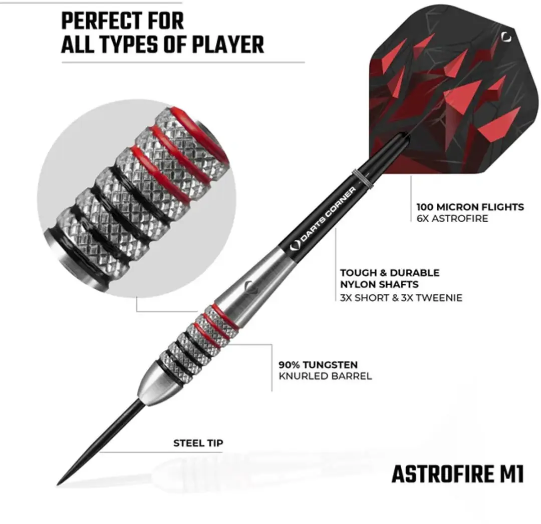 Dartscorner Astrofire Knurled Steel Tip Darts 24g - 3 Stuks - Rood