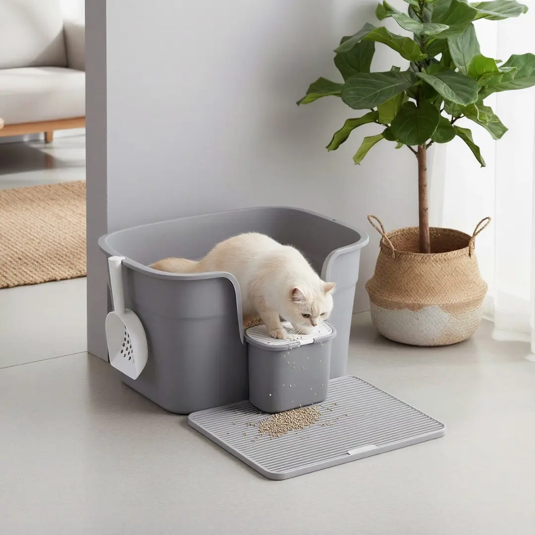 Songmics Kattenbak Groot met Mat en Schepje - Opbergdoos
