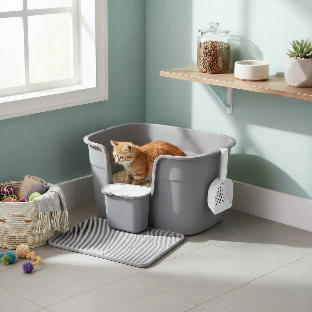 Songmics Kattenbak Groot met Mat en Schepje - Opbergdoos