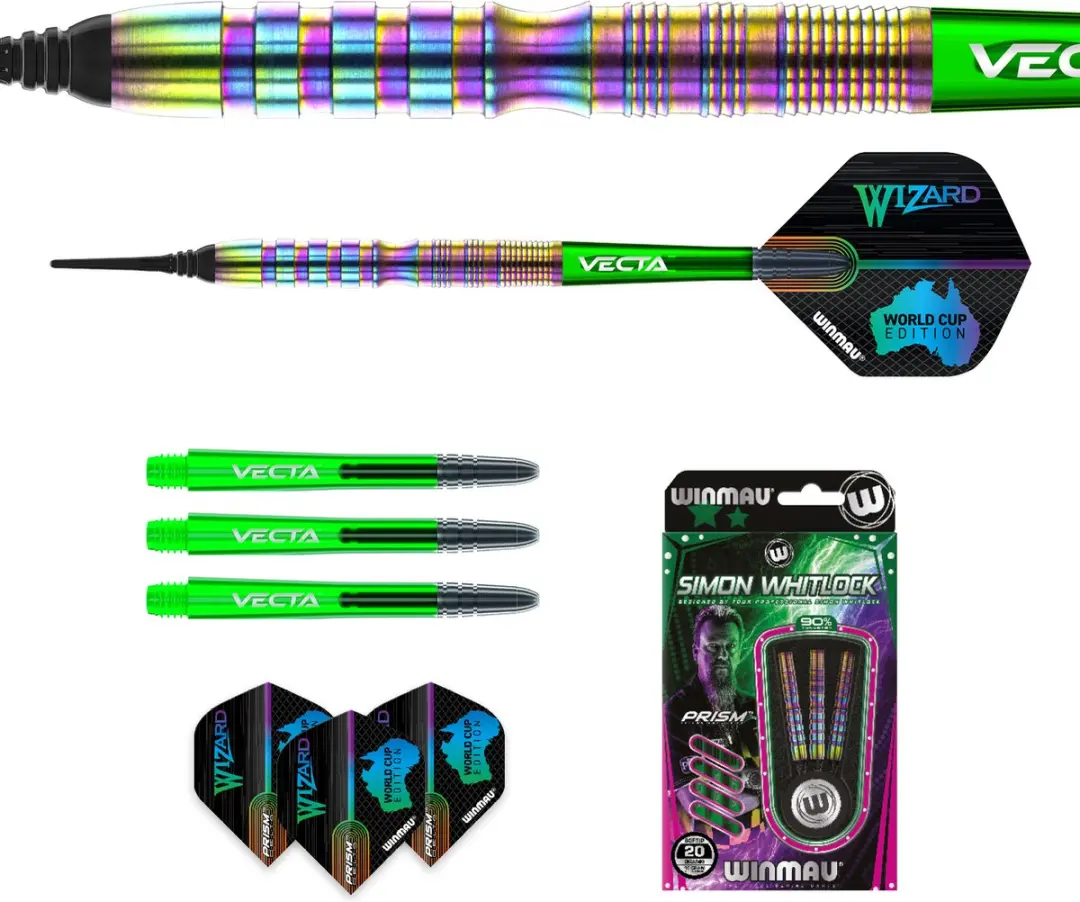 Winmau Simon Whitlock World Cup SE Darts - 3 Stuks - 90% - Soft Tip - Veelkleurig
