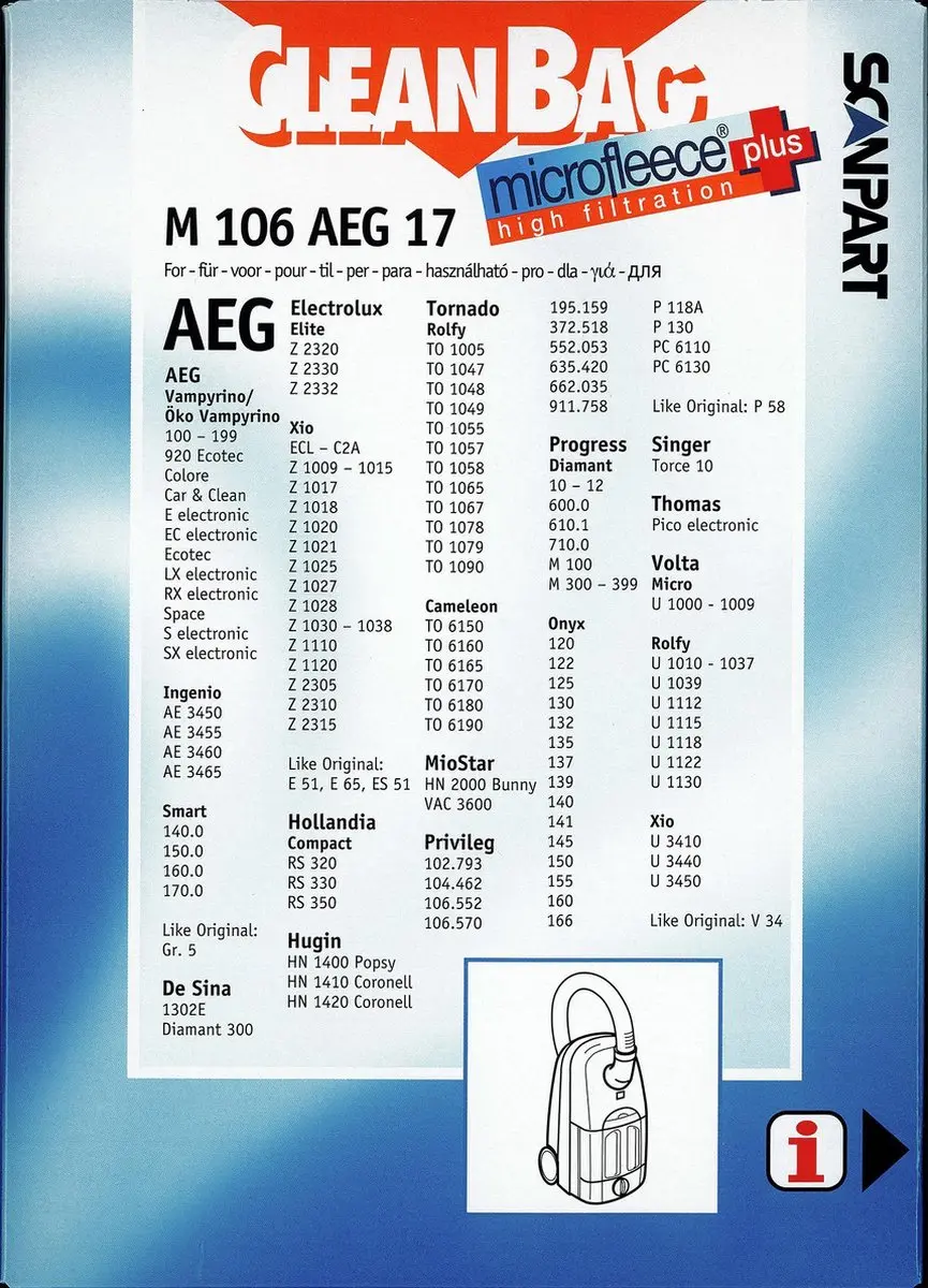 Cleanbag Stofzuigerzakken M 106 AEG - 4 Stuks - Incl. 1 Filter