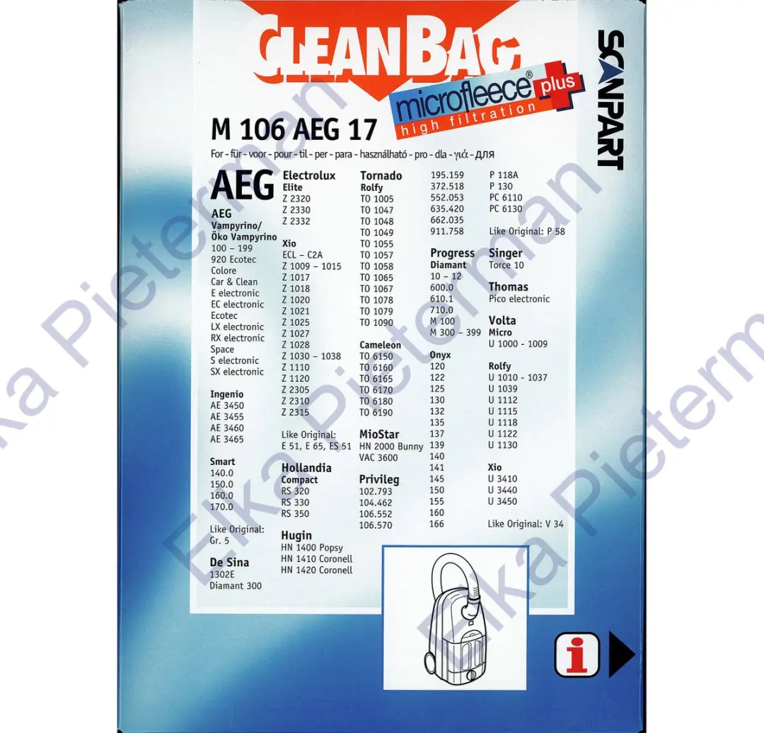 Cleanbag Stofzuigerzakken M 106 AEG - 4 Stuks - Incl. 1 Filter