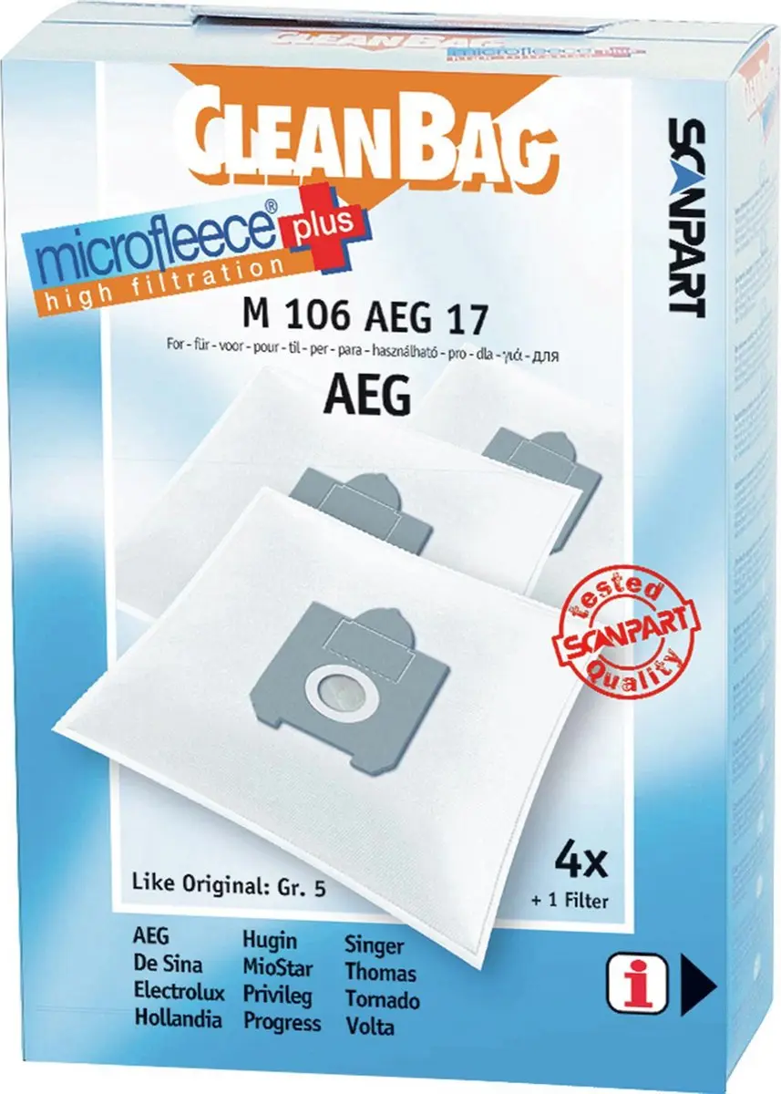 Cleanbag Stofzuigerzakken M 106 AEG - 4 Stuks - Incl. 1 Filter - afbeelding 6 van 6