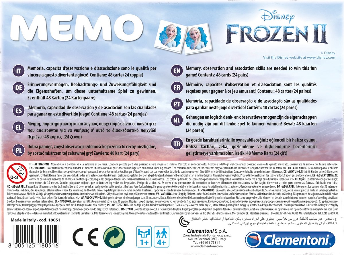 Clementoni - Spel Memo Pocket - Disney Frozen 2 - Kaartspel