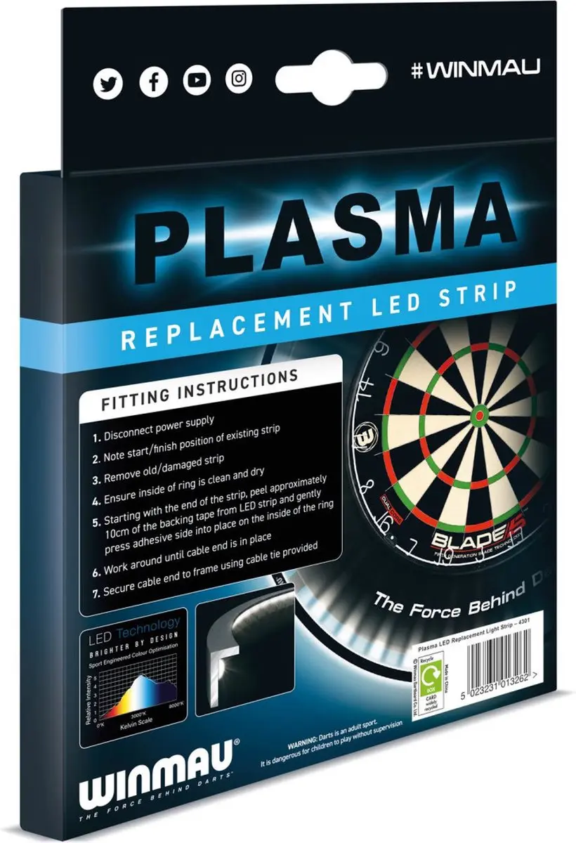 Winmau Plasma LED Strip Dartbordverlichting - Wit/Zwart