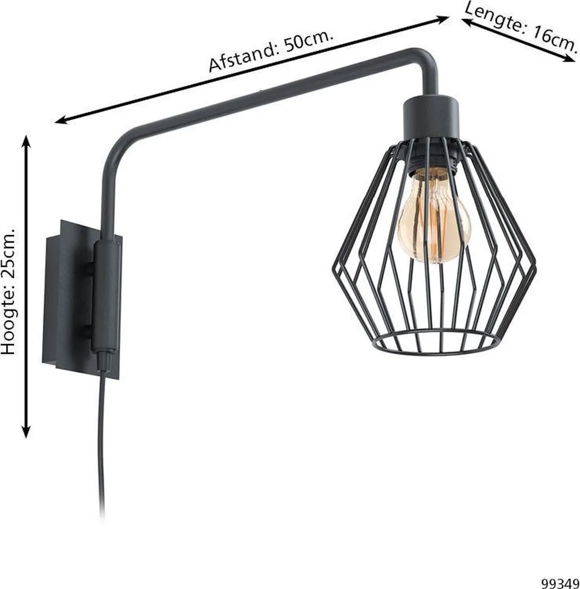 Eglo Tabillano 1 Wandlamp E27 - 16cm - Zwart